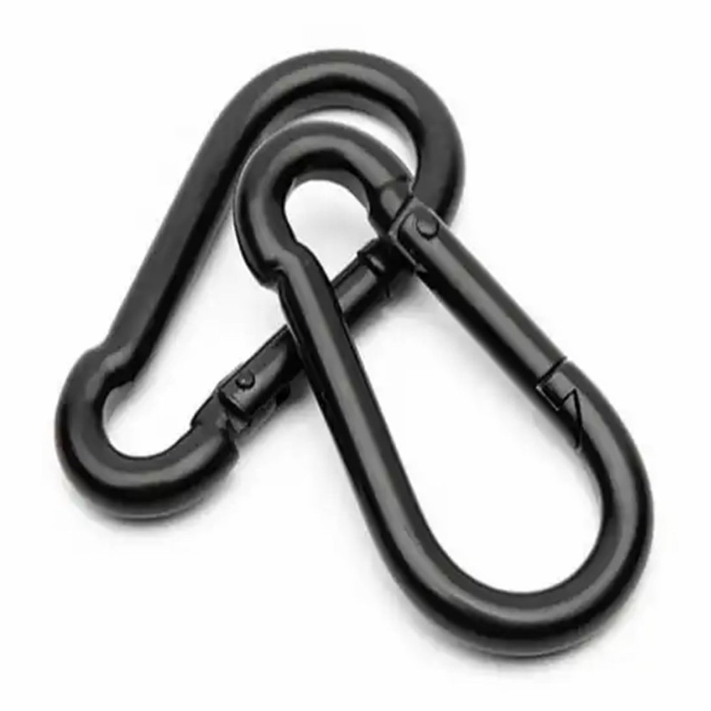 Branded Boards Black & Silver Zinc-Galvanized Heavy Duty Bushcraft Carabiner Spring Snap Clip Link Hooks 200-500lb Load 2, 6 & 12 Packs (Black-7cm-2 Pack)