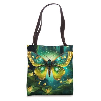 Fantasy Faerie Garden Glowing Fireflies Luna Moth Graphic Tote Bag