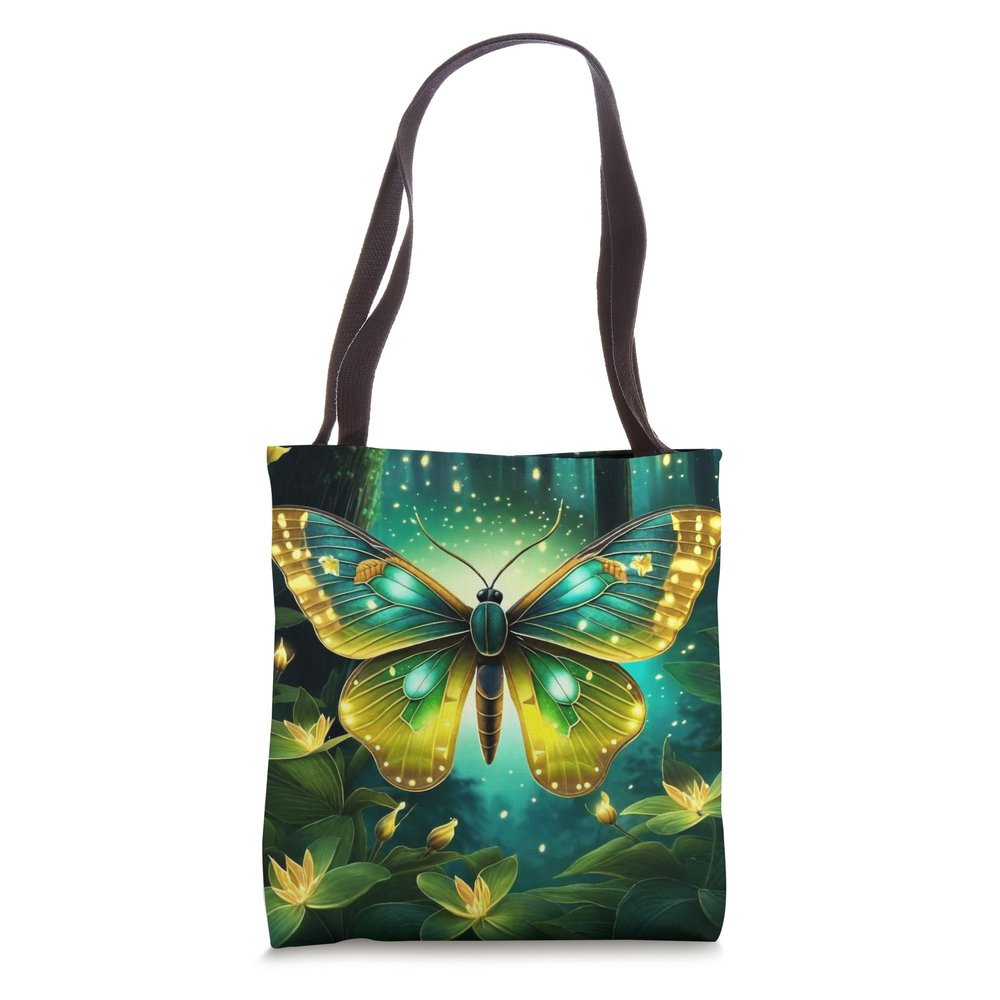Fantasy Faerie Garden Glowing Fireflies Luna Moth Graphic Tote Bag