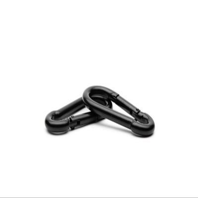Branded Boards Black & Silver Zinc-Galvanized Heavy Duty Bushcraft Carabiner Spring Snap Clip Link Hooks 200-500lb Load 2, 6 & 12 Packs (Black-5cm-2 Pack)