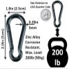 Branded Boards Black & Silver Zinc-Galvanized Heavy Duty Bushcraft Carabiner Spring Snap Clip Link Hooks 200-500lb Load 2, 6 & 12 Packs (Black-5cm-2 Pack) view 2