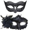 fjygwx13 Couple Masquerade Masks Set, Venetian Party Masks for Women Men, Shiny Rhinestone Eyemask for Halloween Prom Mardi Gras view 1