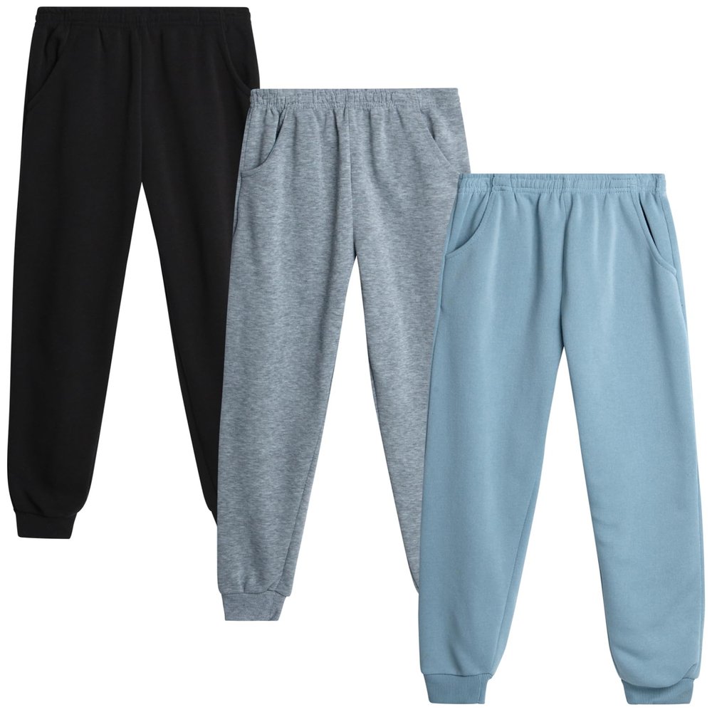 Coney Island Girls Sweatpants - 3 Pack Soft Fleece Active Performance Joggers for Girls - Kids Athletic Pants with Pockets, Size 5-6, Black/Heather Grey/Dusty Light Blue