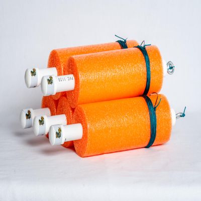 Dougs Fishing Jugs with Nylon Lines and Hooks for Catfish and Other Fish Set of 5, Heavy-Duty and Reusable Jumbo Noodles with PVC, Easy to Spot Colors - Two Hook Variation (Orange, 8 ft)