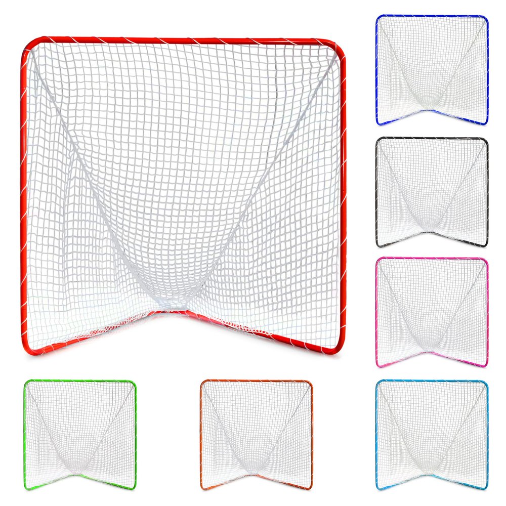 Velocity Official Size 6x6x7' Backyard Lacrosse Practice and Training Goal, Includes 4MM Lacrosse Net, for Youth, Kids, and Adults Red Frame, White Net