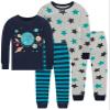 Little bety Boys Soft&Comfortable 4 Pieces Cotton Pjs Star Pajamas Long Sleeve Space Pjs Kids Sleepwear Size 5 Dark Blue&Grey&Peacock Blue view 1