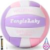 Soft Touch Volleyball Kit - Official Size 5 PU Leather Volleyball - for Outdoor/Indoor Play/Beach Game/Gym Training for Youth Teens Children Practice Volleyballs with Small Pump (Pink+Violet+White) view 1