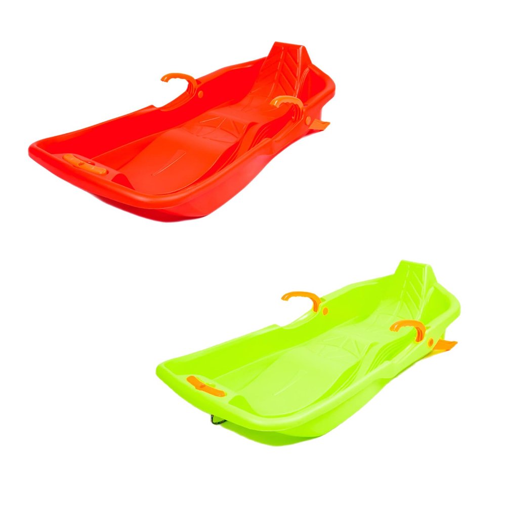 Winter Tandem Sledges, Children's Two-Seater Sledges, Sledges with Brakes and Pull Ropes, Plastic High Back Sledges