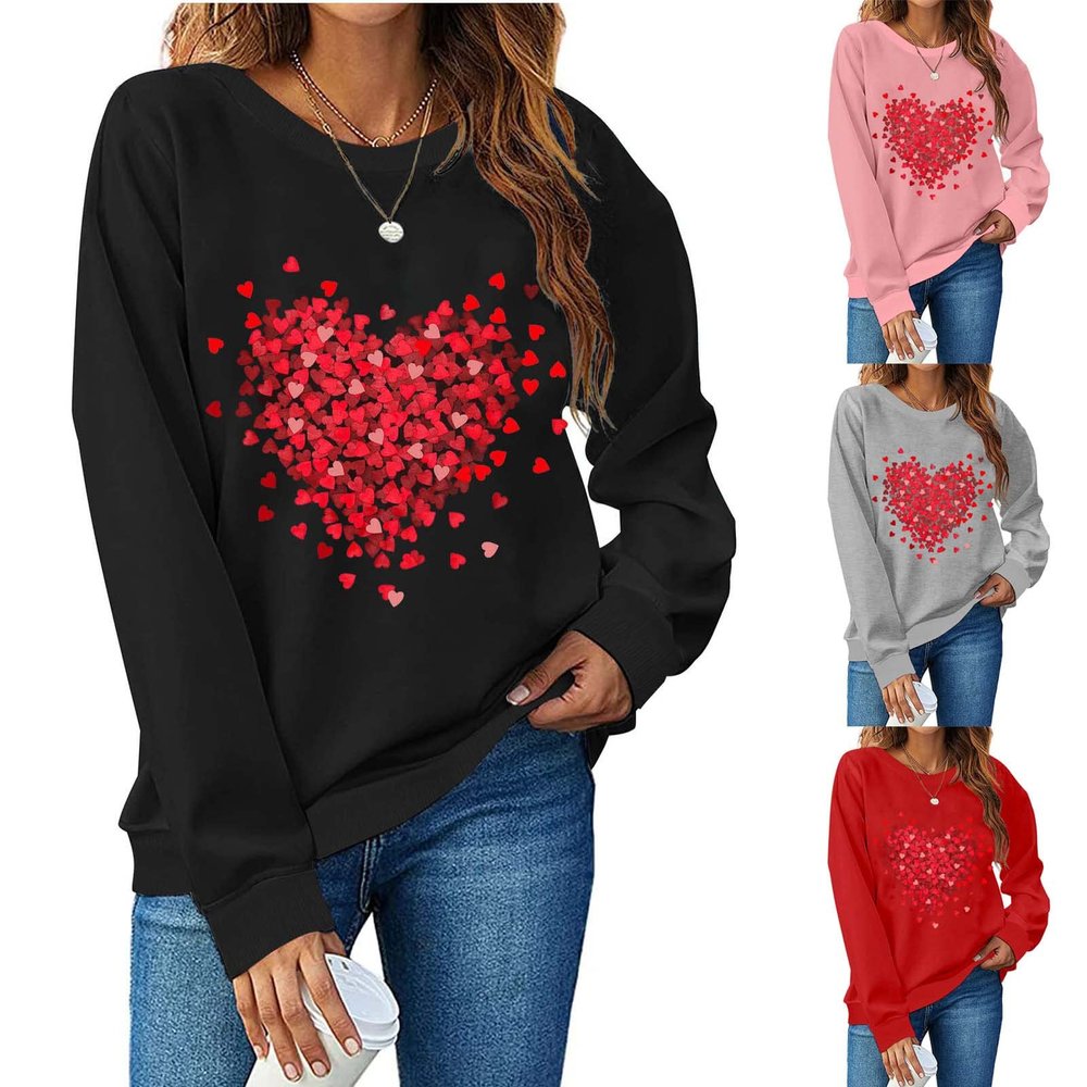 DOLKFU warehouse amazon warehouse deals happy valentines day shirts women Valentines Day Shirts For Women Fashion Love Heart Graphic Pullover Loose Long Sleeve Casual Sweatshirts Black S