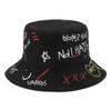 Alphabet Fisherman Hat, Hand-Painted Bucket Hat, Creative Couple Travel Hat, Graffiti Heart Sun Hat Sunscreen Hat (Black,Cotton) view 1