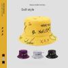 Alphabet Fisherman Hat, Hand-Painted Bucket Hat, Creative Couple Travel Hat, Graffiti Heart Sun Hat Sunscreen Hat (Black,Cotton) view 3