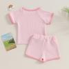 Afunbaby Baby Girl Boy Clothes Summer Waffle Solid Short Sleeve T Shirt and Short Set Cute Toddler Girls Outfit Clothing (A-Pink, 6-12 Months) view 4