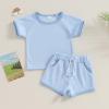 Afunbaby Baby Girl Boy Clothes Summer Waffle Solid Short Sleeve T Shirt and Short Set Cute Toddler Girls Outfit Clothing (A-Blue, 0-6 Months) view 2