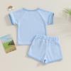 Afunbaby Baby Girl Boy Clothes Summer Waffle Solid Short Sleeve T Shirt and Short Set Cute Toddler Girls Outfit Clothing (A-Blue, 0-6 Months) view 4