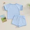 Afunbaby Baby Girl Boy Clothes Summer Waffle Solid Short Sleeve T Shirt and Short Set Cute Toddler Girls Outfit Clothing (A-Blue, 2-3 Years) view 4