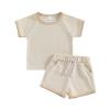 Afunbaby Baby Girl Boy Clothes Summer Waffle Solid Short Sleeve T Shirt and Short Set Cute Toddler Girls Outfit Clothing (A-Khaki, 0-6 Months) view 1