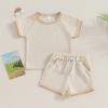 Afunbaby Baby Girl Boy Clothes Summer Waffle Solid Short Sleeve T Shirt and Short Set Cute Toddler Girls Outfit Clothing (A-Khaki, 0-6 Months) view 2