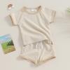 Afunbaby Baby Girl Boy Clothes Summer Waffle Solid Short Sleeve T Shirt and Short Set Cute Toddler Girls Outfit Clothing (A-Khaki, 0-6 Months) view 3