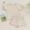 Afunbaby Baby Girl Boy Clothes Summer Waffle Solid Short Sleeve T Shirt and Short Set Cute Toddler Girls Outfit Clothing (A-Khaki, 0-6 Months) view 4