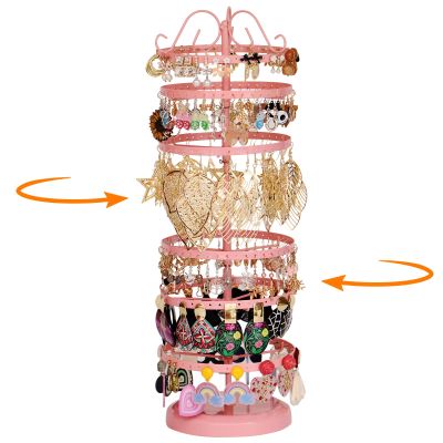 17Dec 6 Tier Rotating Jewelry Organizer Stand, 230 Holes Earring Holder Organizer for Women Girls, Spinning Earring Tree with Ring Holder, Wide Base for Bracelets Watches Lipstick