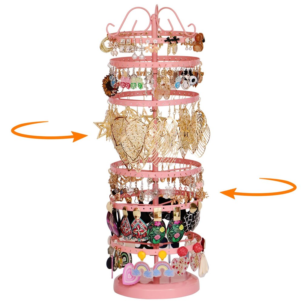 17Dec 6 Tier Rotating Jewelry Organizer Stand, 230 Holes Earring Holder Organizer for Women Girls, Spinning Earring Tree with Ring Holder, Wide Base for Bracelets Watches Lipstick