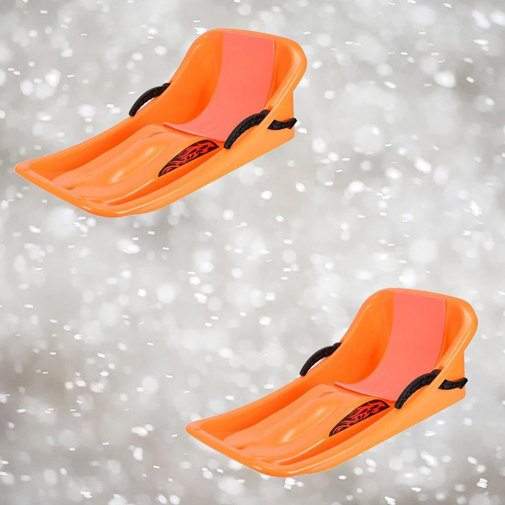 Winter Plastic Sledges, Two-Person Thickened Sledges, Sledges with Backrests, Double-Handle Children's Sledges, Frost-Resistant Wear-Resistant Sledges