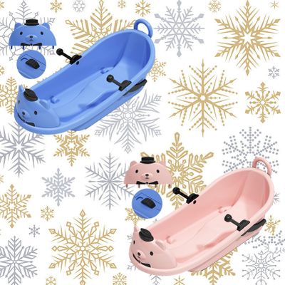 Cartoon Bear Sled, Children's Sled with Wheels, Sled with Big Backrest, Plastic Sled, Thickened Wear Sled