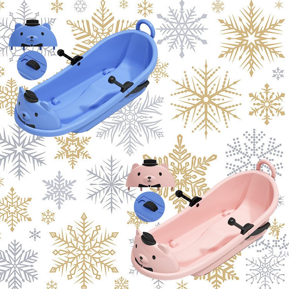 Cartoon Bear Sled, Children's Sled with Wheels, Sled with Big Backrest, Plastic Sled, Thickened Wear Sled