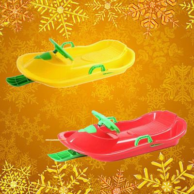 Double Padded Sledges, Winter Sledges with Pull Ropes, Children's Sledges with Steering Wheels, Sledges with Brake Handrails
