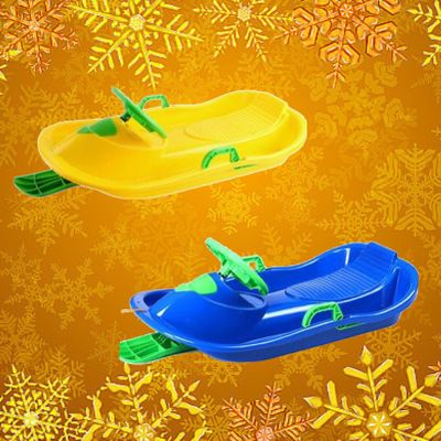 Double Padded Sledges, Winter Sledges with Pull Ropes, Children's Sledges with Steering Wheels, Sledges with Brake Handrails