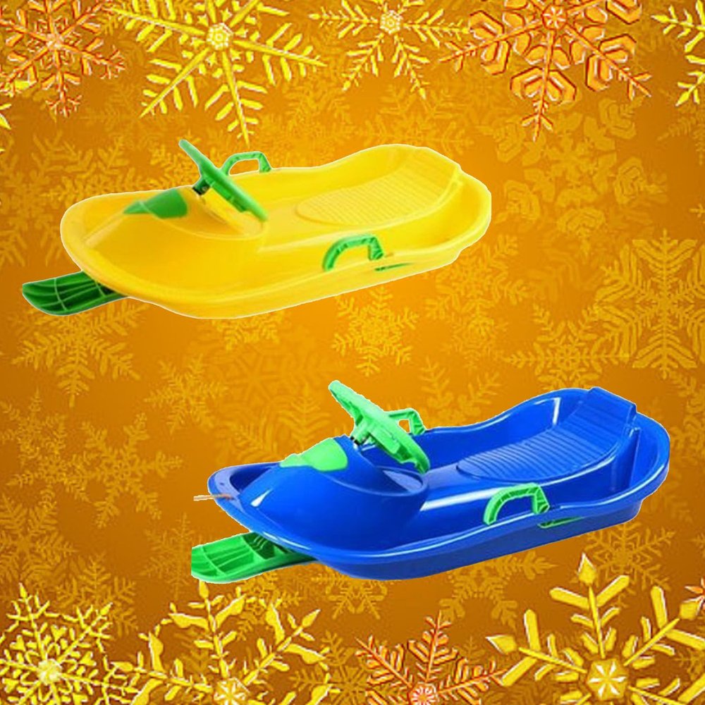 Double Padded Sledges, Winter Sledges with Pull Ropes, Children's Sledges with Steering Wheels, Sledges with Brake Handrails