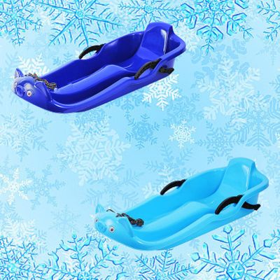 Children's Sledge with Two Handles, Two-Seater Winter Sledge, Two-Person Upholstered Sledge, Sledge with Backrests