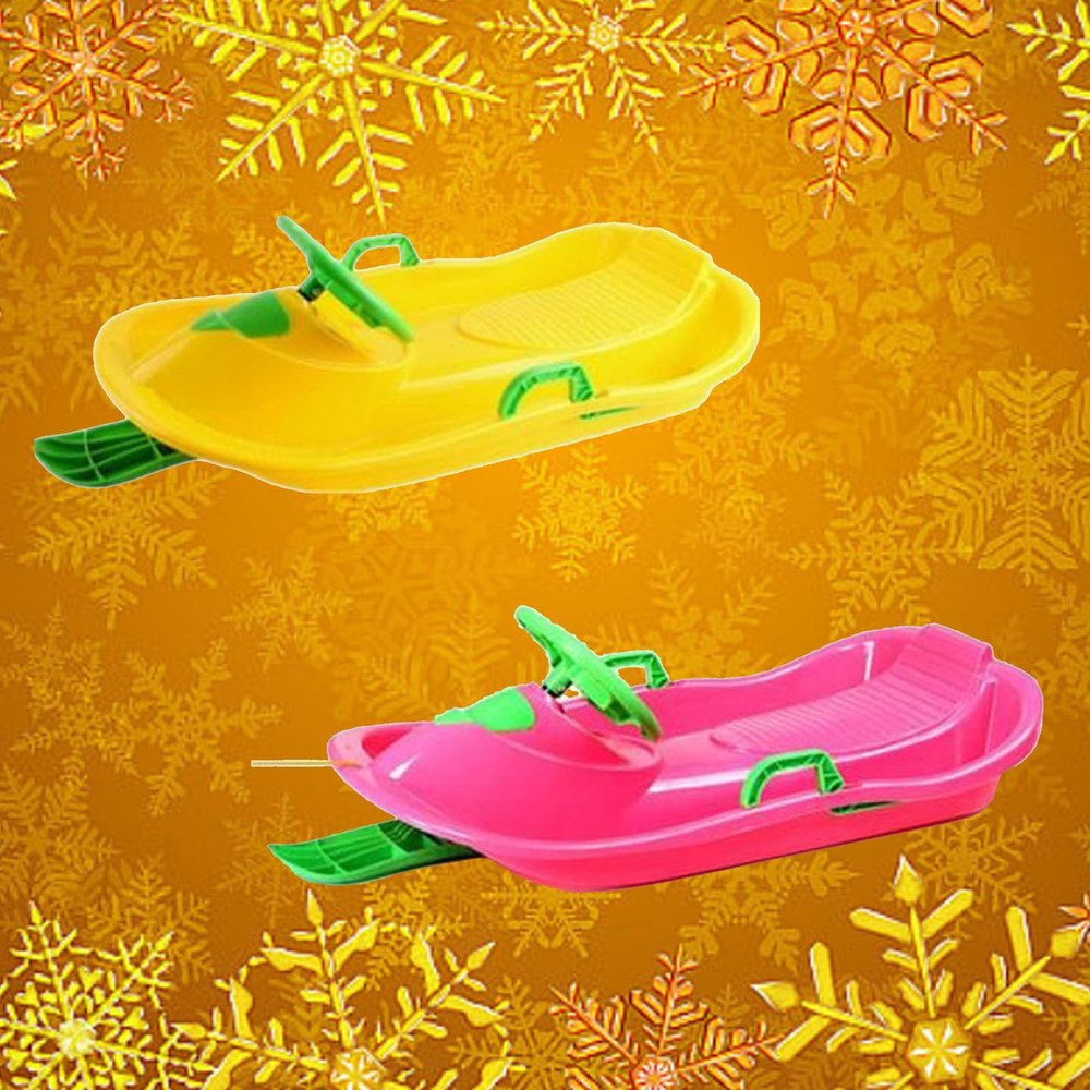Double Padded Sledges, Winter Sledges with Pull Ropes, Children's Sledges with Steering Wheels, Sledges with Brake Handrails