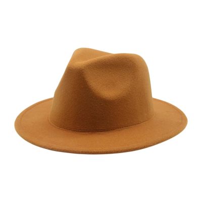 Kid Boys Girls Wool Felt Cowboy Hat Classic Wide Brim Fedora Hat Panama Cap Jazz Hats Fashion Clothes Accessories (Earthy Yellow, 4-10 Years)