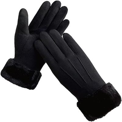 BKEKM Winter Gloves Fleece Suede Cycling Gloves Touch Screen Mittens Gloves Soft Fur Lined Ski Gloves for Men Wome Thermal Glove