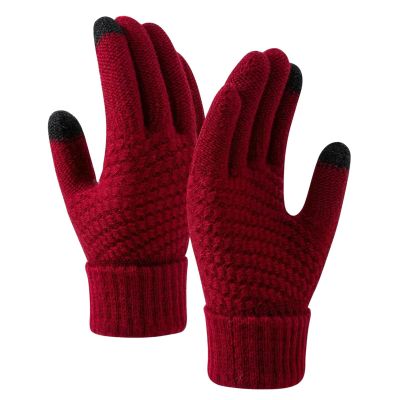 BKEKM Knit Gloves Touch Screen Winter Gloves 1 Pair Women Gloves Windproof Plush Knitted Color Matching 20 X 12 Cm Warm Gloves