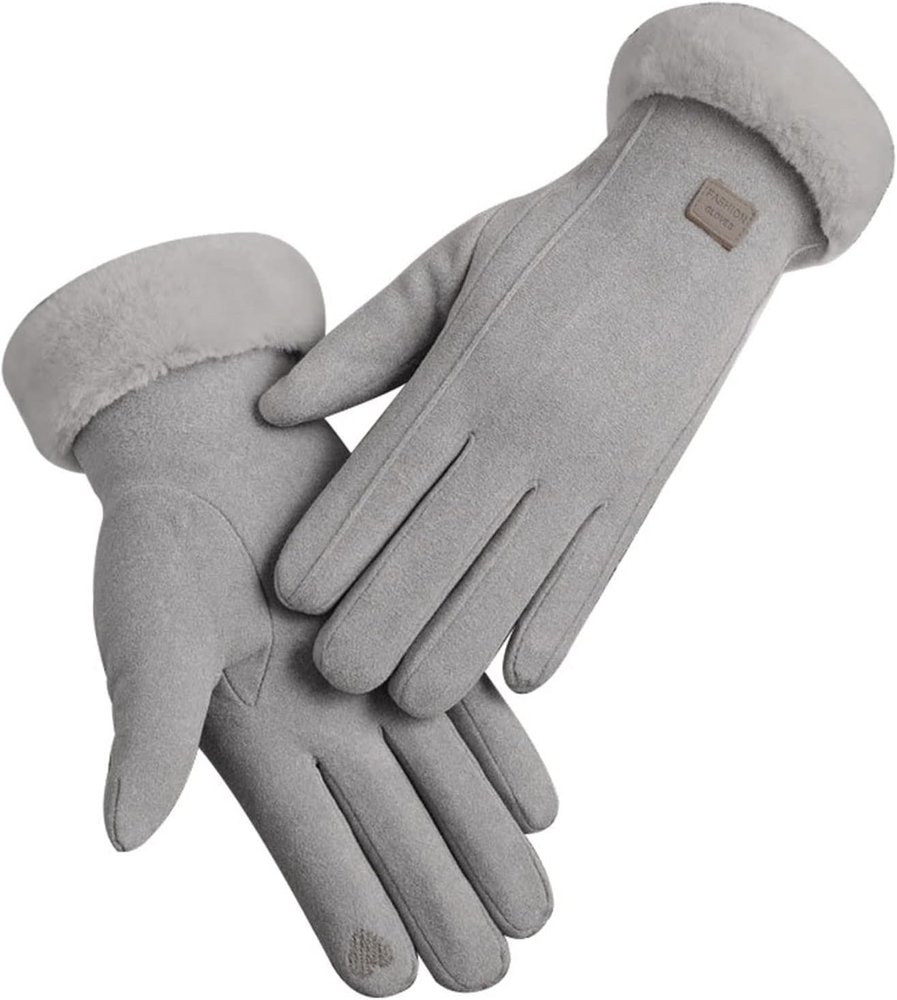 BKEKM Mittens Gloves Simple Suede Cycling Gloves Velvet Solid Winter Gloves Color Fur Cuff Gloves for Women Outdoor Warm Gloves