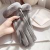 BKEKM Mittens Gloves Simple Suede Cycling Gloves Velvet Solid Winter Gloves Color Fur Cuff Gloves for Women Outdoor Warm Gloves view 3