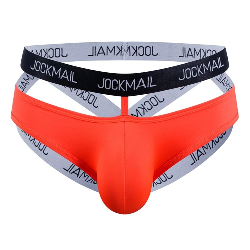 JOCKMAIL Mens Low Waist Jockstrap Underwear Sexy Mesh Athletic Supporter Men Sports Underwear (Medium,Orange)