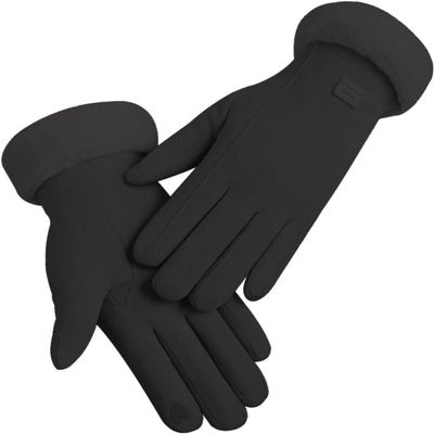 BKEKM Mittens Gloves Simple Suede Cycling Gloves Velvet Solid Winter Gloves Color Fur Cuff Gloves for Women Outdoor Warm Gloves