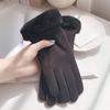 BKEKM Mittens Gloves Simple Suede Cycling Gloves Velvet Solid Winter Gloves Color Fur Cuff Gloves for Women Outdoor Warm Gloves view 2
