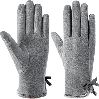 BKEKM Knit Gloves 1 Pair Winter Gloves Comfy Fleeced Lined Thermal Glove Windproof Cycling Gloves Touchscreen Suede Mittens Gloves