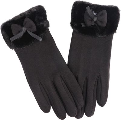 BKEKM Winter Gloves 1 Pair Cycling Gloves Solid Color Mittens Gloves Thermal Glove Plush Cuffs Bowknot Decor Outdoor Warm Gloves