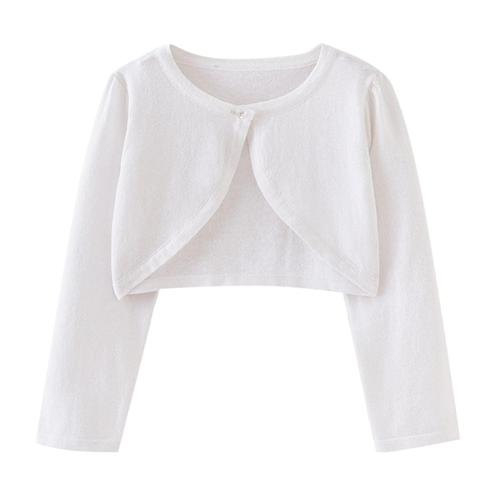 EnJoCho 1 to 7 Years Girls Comfy T-Shirt Kids Coat Spring/Summer Solid Color Single Button Cardigan Party (White, 4-5 Years)