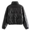 Uillui Women's Vegan Leather Quilted Shorty Puffer,Winter Warm Oversized Cropped Snow Jacket Long Sleeve Bomber down Coat view 3