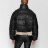 Uillui Women's Vegan Leather Quilted Shorty Puffer,Winter Warm Oversized Cropped Snow Jacket Long Sleeve Bomber down Coat view 4