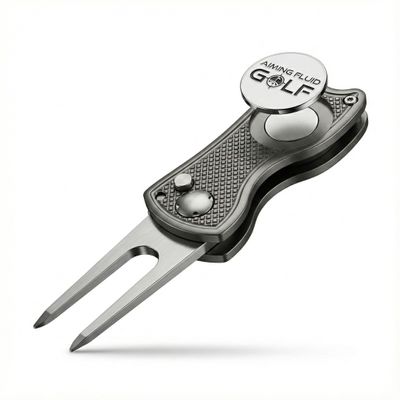 Aiming Fluid Golf Divot Repair Tool  Precision Switchblade Design, CNC-Machined Metal Body, Magnetic Ball Marker, Zero-Wobble Hinge  Premium Golf Accessory (Gunmetal Grey)