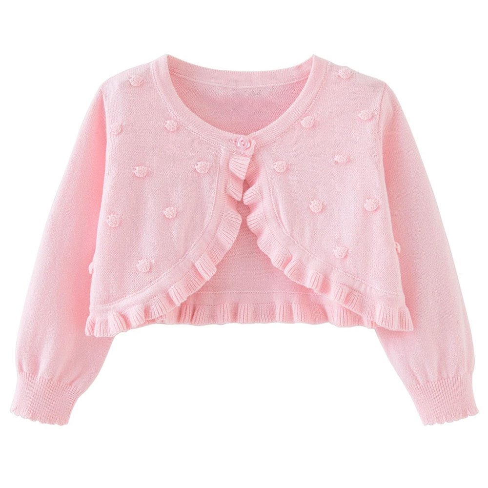 EnJoCho Toddler Short Tops Kids Girls Top Spring/Summer Solid Color Long Sleeve Lace Single Button Cardigan (Pink, 18-24 Months)