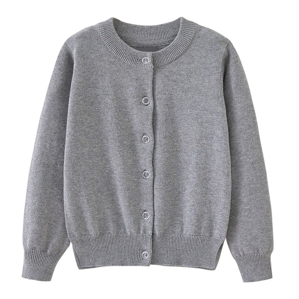 EnJoCho Toddler Cardigan Little Boys Girls Sweater Autumn/Winter Solid Color Knitted Jacket Party Birthday (Grey, 6-7 Years)