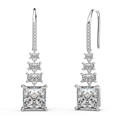 18K White Gold Plated Sterling Silver Square Princess Cut Cubic Zirconia Drop Dangle Earrings for Women Hypoallergenic Statement Earrings Gifts for Women Mom (Clear)